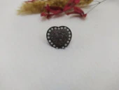 Hdmarketim Kadın Yüzük Otantik Eskitme Kalp Tasarım Taşlı  Füme Renk Yüzük - 1