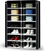 Dzgn Home İki 2 Bölmeli Metal Profilli Çok Amaçlı Ayakkabılık Bez Dolap Erzak Kiler Dolabı-Siyah thumbnail 1