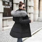 Kışlık Yaka Kürklü Uzun Kadın Şişme Mont thumbnail 1