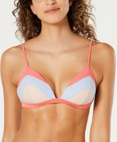 Colorblocked Molded Cup Push-Up Pembe Bikini Üstü - 1