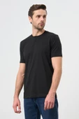 Siyah Kısa Kol Düz Bez Ayağı Bisiklet Yaka Casual Slim Fit Tişört 1011245193 - 1