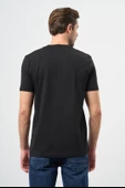 Siyah Kısa Kol Düz Bez Ayağı Bisiklet Yaka Casual Slim Fit Tişört 1011245193 - 5