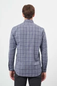 Koyu Lacivert Uzun Kol Ekose Desen Cepli Pamuklu Classic Comfort Fit Gömlek 1004245212 thumbnail 5