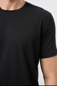 Siyah Kısa Kol Düz Bez Ayağı Bisiklet Yaka Casual Slim Fit Tişört 1011245193 - 4