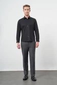 Siyah Uzun Kol Düz Bez Ayağı Sert Yaka Cepsiz Pamuklu Classic Slim Fit Gömlek 1004245267 thumbnail 2