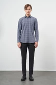 Koyu Lacivert Uzun Kol Ekose Desen Cepli Pamuklu Classic Comfort Fit Gömlek 1004245212 thumbnail 2