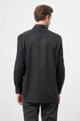 Siyah Uzun Kol Düz Sert Yaka Pamuklu Classic Comfort Fit Gömlek 1004245269 - 5
