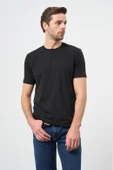 Siyah Kısa Kol Düz Bez Ayağı Bisiklet Yaka Casual Slim Fit Tişört 1011245193 - 2