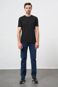 Siyah Kısa Kol Düz Bez Ayağı Bisiklet Yaka Casual Slim Fit Tişört 1011245193 - 3