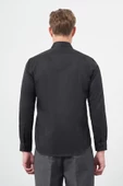Siyah Uzun Kol Düz Bez Ayağı Sert Yaka Cepsiz Pamuklu Classic Slim Fit Gömlek 1004245267 thumbnail 5