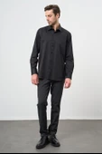Siyah Uzun Kol Düz Sert Yaka Pamuklu Classic Comfort Fit Gömlek 1004245269 - 3