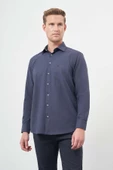 Koyu Lacivert Uzun Kol Düz Gabardin Sert Yaka Cepli Pamuklu Classic Comfort Fit Gömlek 1004245168 thumbnail 1
