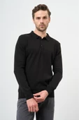 Siyah Uzun Kol Düz Örme Polo Yaka Classic Comfort Fit Triko 1012245007 - 3