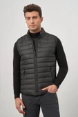 Siyah Kapitone Dik Yaka Düz Garnisiz-Biyesiz Slim Fit Yelek 1009245150 - 4