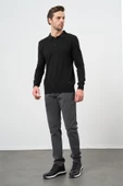 Siyah Uzun Kol Düz Örme Polo Yaka Classic Comfort Fit Triko 1012245007 - 2