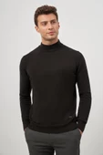 Siyah Uzun Kol Düz Örme Yarım Balıkçı Yaka Classic Comfort Fit Triko 1012245001 thumbnail 3
