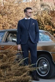Koyu Lacivert Desen Örme Kılıç Yaka Beli Lastikli 6 Drop Slim Fit Classic Takım Elbise 1001245170 - 5