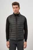 Siyah Kapitone Dik Yaka Düz Garnisiz-Biyesiz Slim Fit Yelek 1009245150 - 1