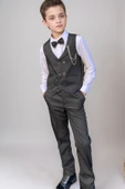 Erkek Çocuk Cepken Yelekli Şal Yaka Siyah Takım Elbise 10-16 Yaş thumbnail 2