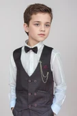 Erkek Çocuk Cepken Yelekli Ekose Desenli Mürdüm Çizgi Detaylı Takım Elbise 5-9 Yaş - 3