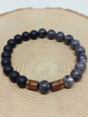 Spektrolit & Oniks Taşı 8mm Unisex Tasarım Bileklik Hawaii Model (3200) thumbnail 6