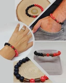 Varisit Nar Kırmızısı & Oniks Taşı 8mm Unisex Tasarım Bileklik Hawaii Model (15455) thumbnail 1