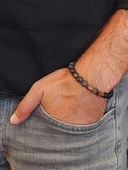 Spektrolit & Oniks Taşı 8mm Unisex Tasarım Bileklik Hawaii Model (3200) thumbnail 3