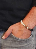 Peridot (Zebercet) Taşı Yeşil-Beyaz Alacalı & Oniks Taşı 8mm Unisex Tasarım Bileklik Hawaii Model thumbnail 3