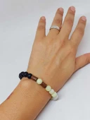 Peridot (Zebercet) Taşı Yeşil-Beyaz Alacalı & Oniks Taşı 8mm Unisex Tasarım Bileklik Hawaii Model thumbnail 4