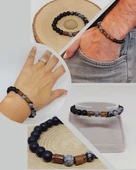 Kar Tanesi Obsidyen & Oniks Taşı 8mm Unisex Tasarım Bileklik Hawaii Model (5640) thumbnail 1