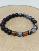 Kar Tanesi Obsidyen & Oniks Taşı 8mm Unisex Tasarım Bileklik Hawaii Model (5640) thumbnail 6