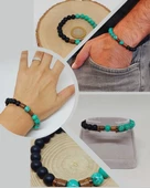 Varisit Turkuaz & Oniks Taşı 8mm Unisex Tasarım Bileklik Hawaii Model (15465) thumbnail 1