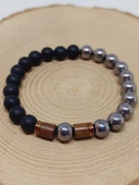 Terahertz & Oniks Taşı 8mm Unisex Tasarım Bileklik Hawaii Model (3892) thumbnail 6