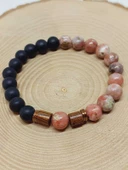 Jasper Pembe/Beyaz & Oniks Taşı 8mm Unisex Tasarım Bileklik Hawaii Model (24005) thumbnail 6