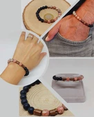 Jasper Pembe/Beyaz & Oniks Taşı 8mm Unisex Tasarım Bileklik Hawaii Model (24005) thumbnail 1