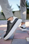 Valendo Siyah Beyaz Garantili Erkek Günlük Casual Bağcıklı Tabanlı Sneaker Ayakkabı VALENDO-5141 - 5