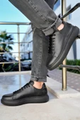 Valendo Siyah Siyah Garantili Erkek Günlük Casual Bağcıklı Tabanlı Sneaker Ayakkabı VALENDO-5141 - 3
