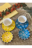 Papatya Çiçek 2 li Kahve Fincan Takımı ve 2 Adet Lokumluk Kase - 5