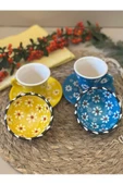 Papatya Çiçek 2 li Kahve Fincan Takımı ve 2 Adet Lokumluk Kase - 3