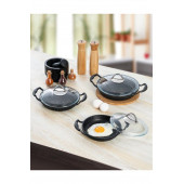 Granit Döküm 3'Lü Sahan Set Cam Kapaklı (18+20+22)cm - 1