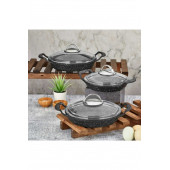 Granit Döküm 3'Lü Sahan Set Cam Kapaklı (18+20+22)cm - 2