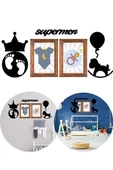 Deco103 Supermen Dekoratif Duvar Süsü Tablo Aksesuar Ahşap Tasarım Hediye Pano Sticker Seti - 4