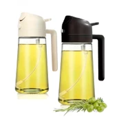 2 Adet Çift Fonksiyonlu Cam Sprey Yağdanlık 450ml Zeytinyağı Sıvıyağ Şişe Airfryer Yağlık Sirkelik thumbnail 1