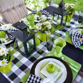 Siyah Beyaz Pötikare, Ekose, Damalı, Masa Örtüsü - 2