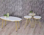 Zigon Sehpa Ve Orta Sehpa Elips Set  Altın Metal Ayak Altın Beyaz - 1