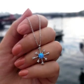 Vaoov 925 Ayar Gümüş Opal Taşlı Kutup Yıldızı Kolye thumbnail 3