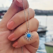 Vaoov 925 Ayar Gümüş Mavi Opal Taşlı Kutup Yıldızı Kolye thumbnail 2