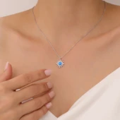 Vaoov 925 Ayar Gümüş Mavi Opal Taşlı Kutup Yıldızı Kolye thumbnail 3