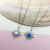 Vaoov 925 Ayar Gümüş Mavi Opal Taşlı Kutup Yıldızı Kolye thumbnail 6