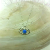 Vaoov 925 Ayar Gümüş Mavi Opal Taşlı Göz Kolye thumbnail 4